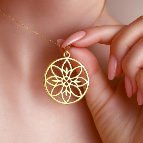Silver Necklace with Geometric Floral Design - N3100
