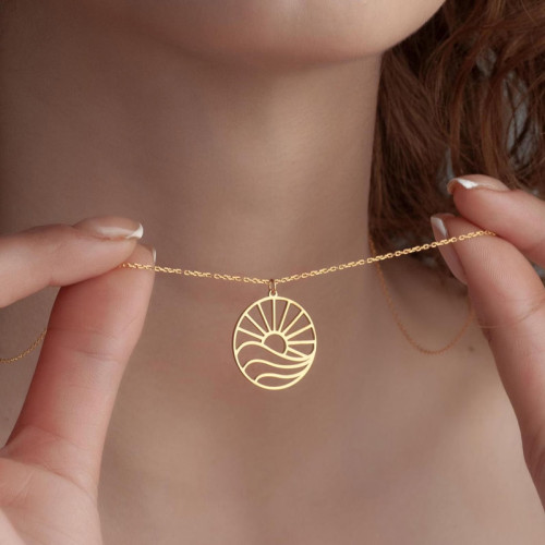 Silver Necklace with Warm Sunrise Design - N3100