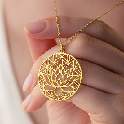 Silver Necklace with Lotus Flower Design - N3100