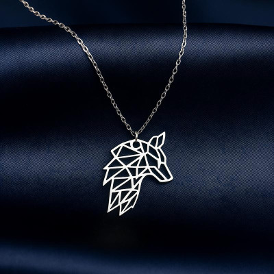 Silver Geometric Wolf Necklace – Bold, Fearless, and Stylish - N4103