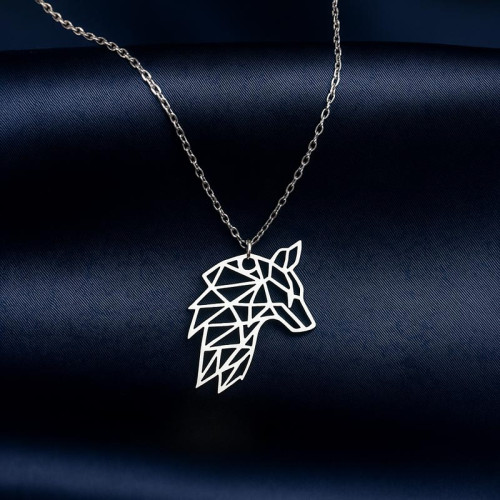 Silver Geometric Wolf Necklace – Bold, Fearless, and Stylish - N4103