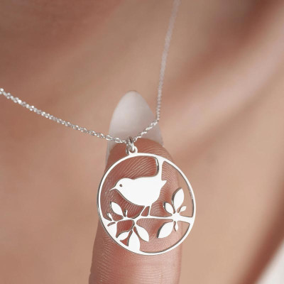 Silver Necklace with Bird on a Branch – A Touch of Nature's Serenity - N4102