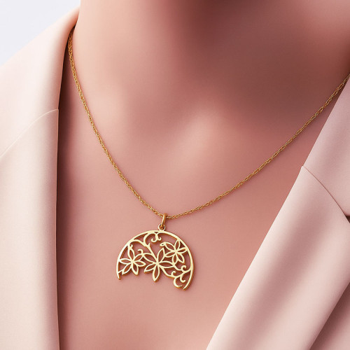 Silver Necklace with Shining Crescent Design - N3100