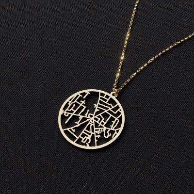 Custom City Map Necklace – Circular Design - N1100