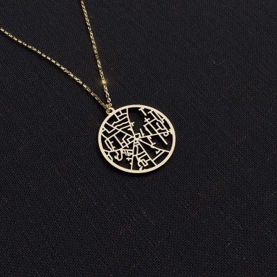 Custom City Map Necklace – Circular Design - N1100