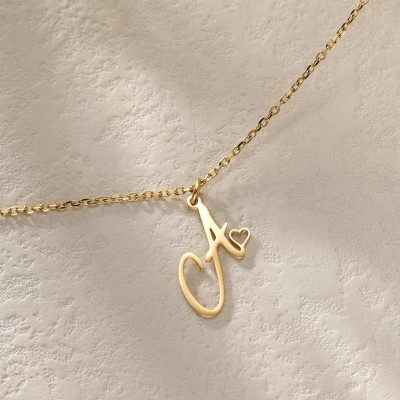 Initial Letter Necklace with Heart – Where Elegance Meets Emotion - N1111