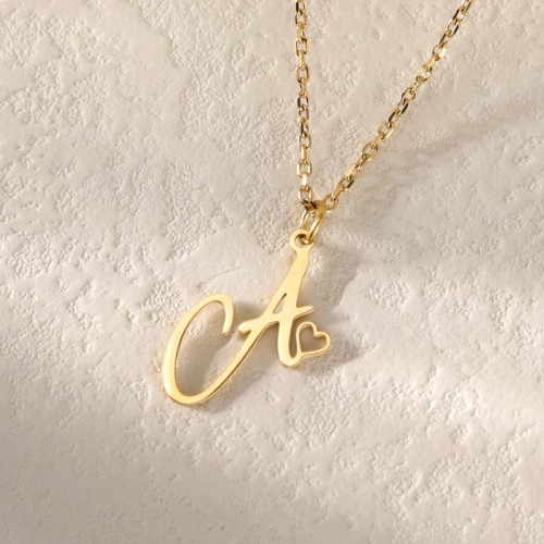 Initial Letter Necklace with Heart – Where Elegance Meets Emotion - N1111