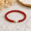 6mm Natural Red Agate & Pearl Bracelet