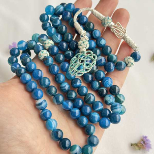 Natural 8 agate Rosary 8mm With Trabzon Silver Natural 8 agate Rosary 8mm With Trabzon Silver