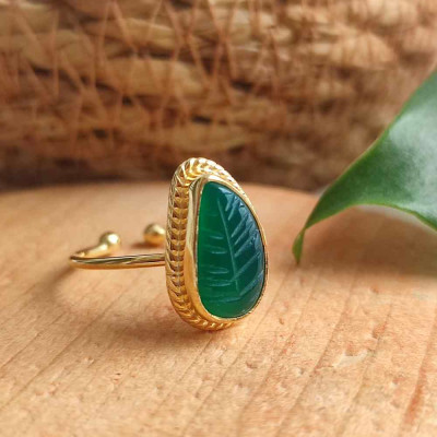 925 Silver Green Agate Stone Ring