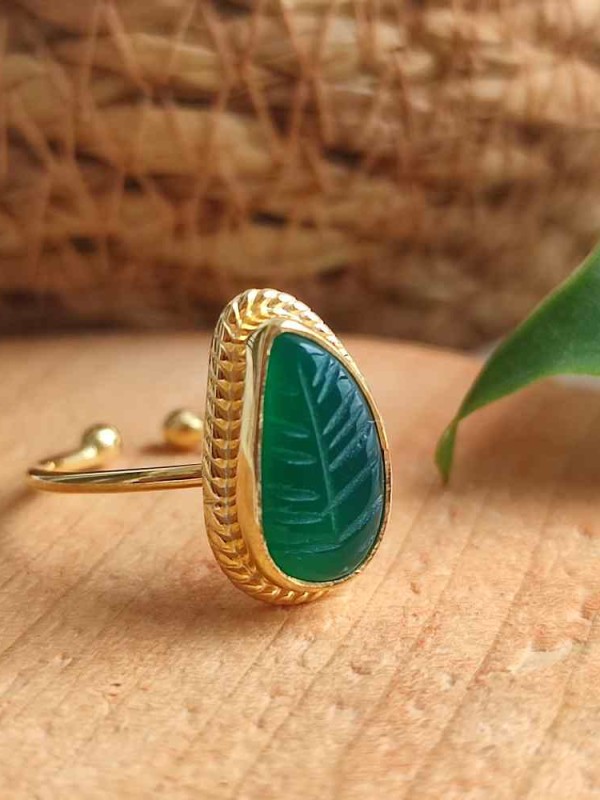 925 Silver Green Agate Stone Ring