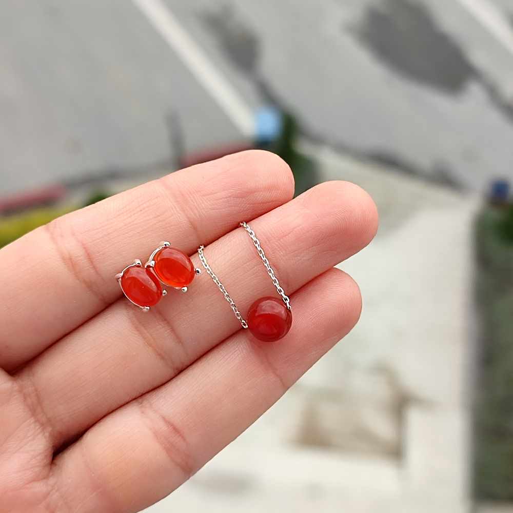 925 Sterling Silver Red Agate Stone Set