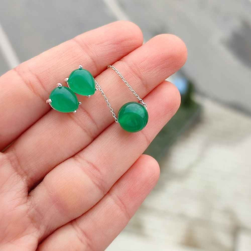 925 Sterling Silver green Agate Stone Set 925 Sterling Silver green Agate Stone Set