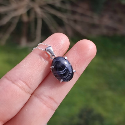 925 Silver Natural Black Agate Stone Pendant