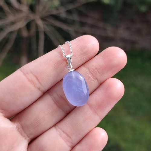 925 Sterling Silver Natural Blue Chalcedony ( Lace Agate ) Stone Pendant