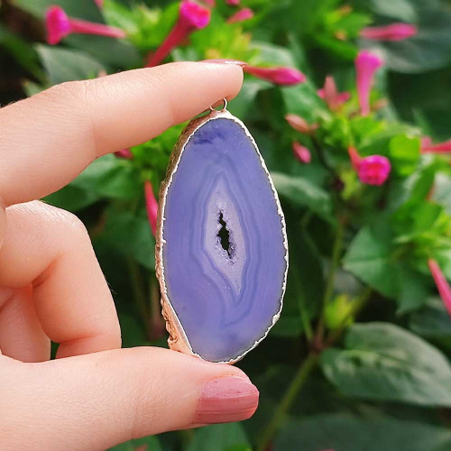 Blue Slice Agate Stone Pendant