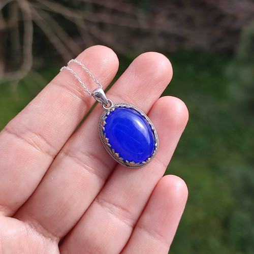 925 Silver Natural Blue Agate Pendant