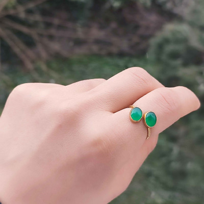 925 Silver Green Onyx Ring - Free Size