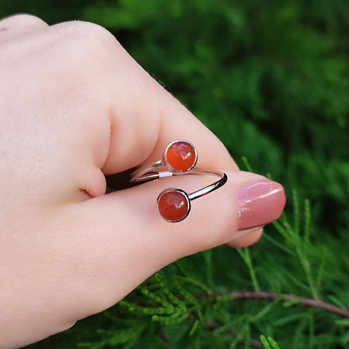 925 Sterling Silver Red Agate Stone Ring