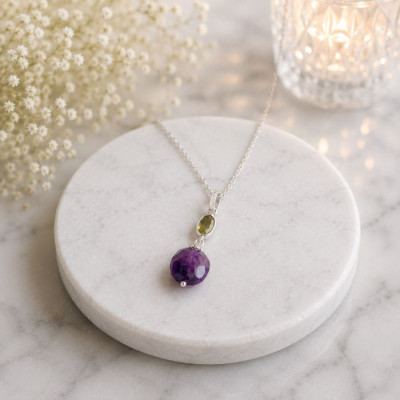 925 Silver Natural Amethyst  & turmaline Pendant
