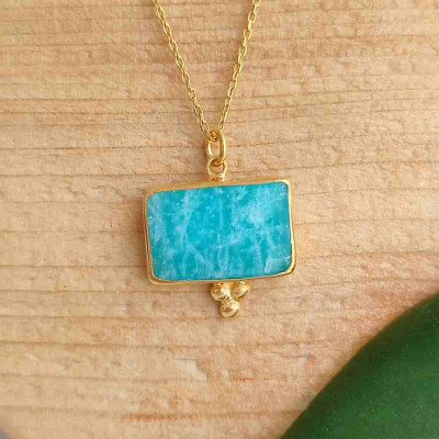 925 Golden Plated Silver Amazonite Stone Pendant