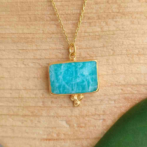 925 Golden Plated Silver Amazonite Stone Pendant 925 Golden Plated Silver Amazonite Stone Pendant