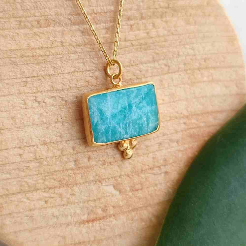 925 Golden Plated Silver Amazonite Stone Pendant 925 Golden Plated Silver Amazonite Stone Pendant