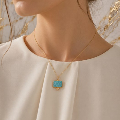 925 Golden Plated Silver Amazonite Stone Pendant
