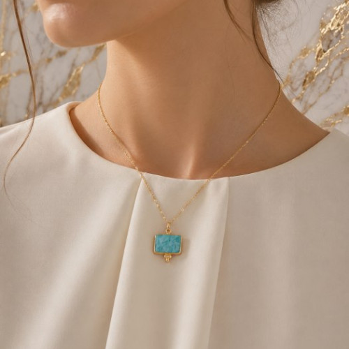 925 Golden Plated Silver Amazonite Stone Pendant