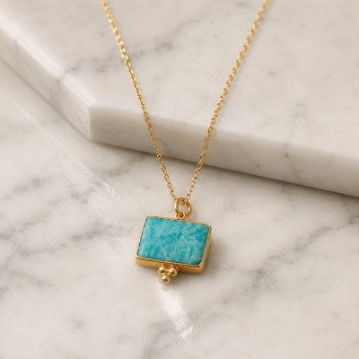 925 Golden Plated Silver Amazonite Stone Pendant
