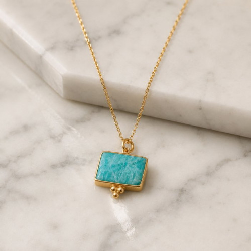 925 Golden Plated Silver Amazonite Stone Pendant