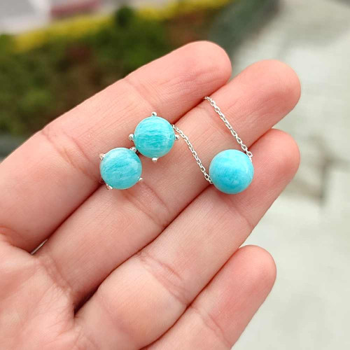 925 Sterling Silver Amazonite Stone set