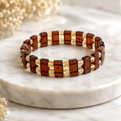 Natural Baltic Amber Bracelet& citrine  - Special Cut