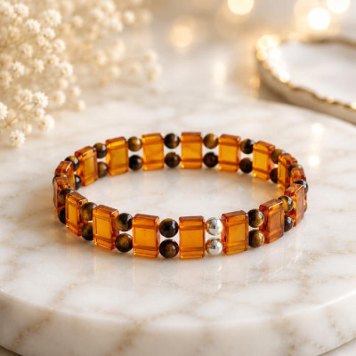 Natural Baltic Amber Bracelet & tiger eye - Special Cut