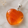 925 Silver Natural Baltic Amber Pendant -  Heart of Love
