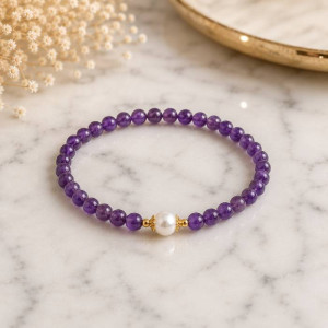 6mm Natural Amethyst & Pearl Bracelet