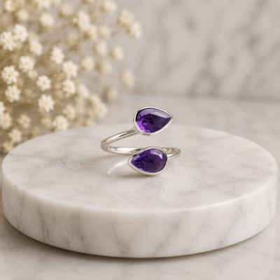 925 Silver Natural Amethyst Stone Ring