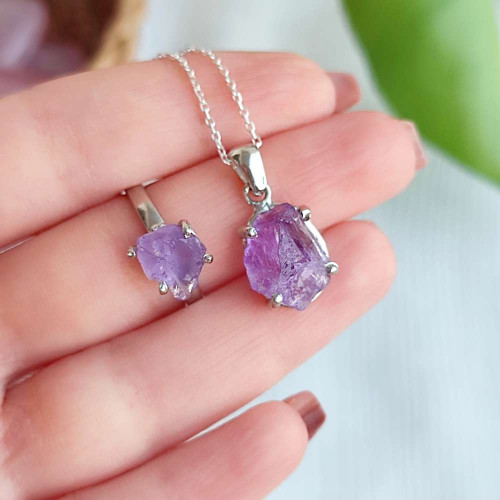 925 Silver Natural Amethyst Stone Set 925 Silver Natural Amethyst Stone Set