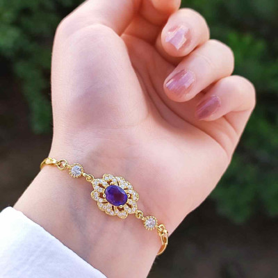 925 Sterling Silver Natural Amethyst Bracelet - Special Design