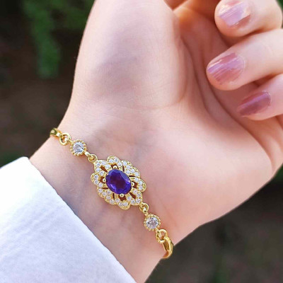 925 Sterling Silver Natural Amethyst Bracelet - Special Design