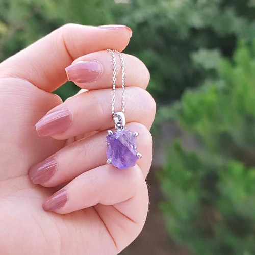 925 Ayar Gümüs Ametist Taşi Kolye