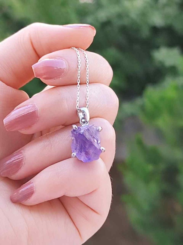 925 Ayar Gümüs Ametist Taşi Kolye