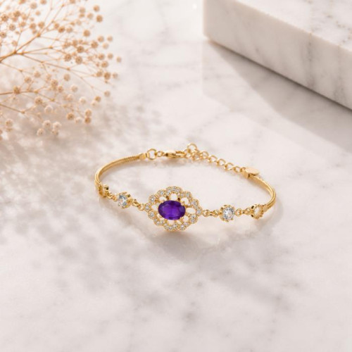 925 Sterling Silver Natural Amethyst Bracelet - Special Design