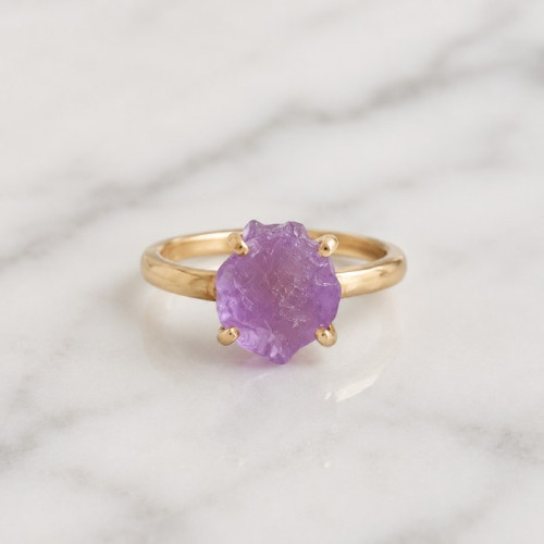 925 Silver Natural Amethyst Stone Ring - Raw Shape