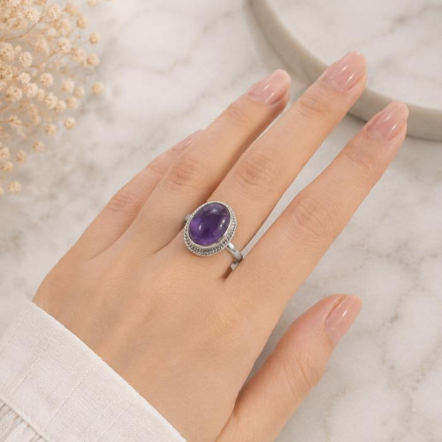 925 Silver Natural Amethyst & İolite Stones Ring