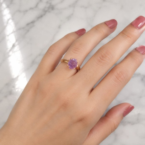 925 Silver Natural Amethyst Stone Ring - Raw Shape