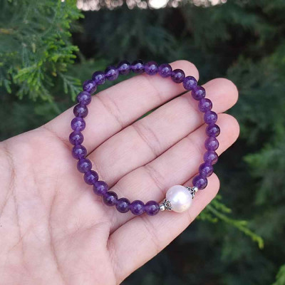 6mm Natural Amethyst & Pearl Bracelet