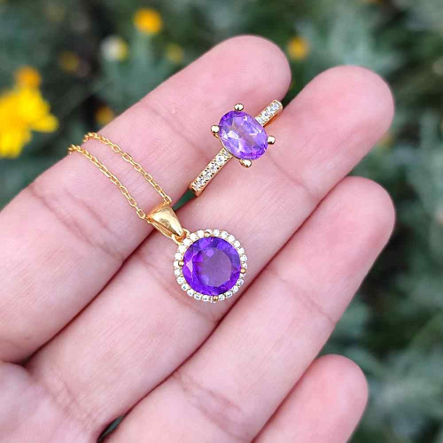 925 Silver Natural Amethyst Stone Set 925 Silver Natural Amethyst Stone Set