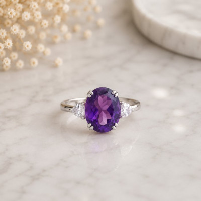 925 Silver Natural Amethyst Stone Ring