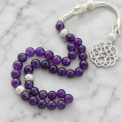 Natural Amethyst Rosary 8mm With Trabzon Silver - Men Rosary